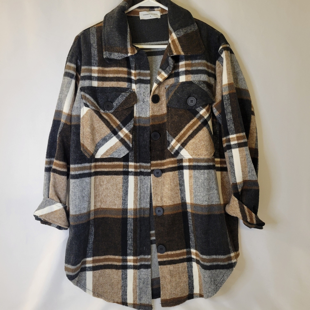 Goodnight Macaroon Black and Brown Plaid Utility Jacket